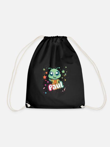 PAUL - Schöner Junge Name mit süßem Alien - Turnbeutel - Schwarz