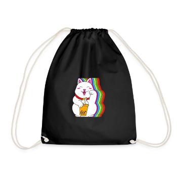 Maneki Neko Japan Glücksbringer Boba Tee - Turnbeutel - Schwarz - Vorne