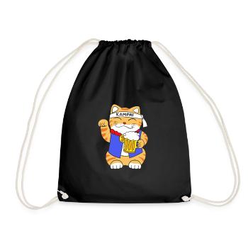 Maneki Neko Japan Glücksbringer - Turnbeutel - Schwarz - Vorne