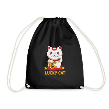 Maneki Neko Japan Glücksbringer - Turnbeutel - Schwarz - Vorne