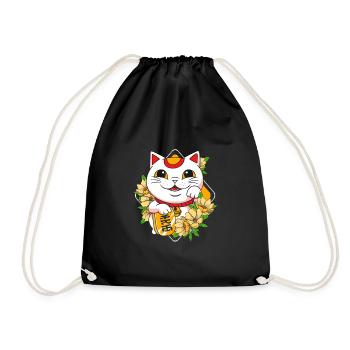 Maneki Neko Japan Glücksbringer - Turnbeutel - Schwarz - Vorne