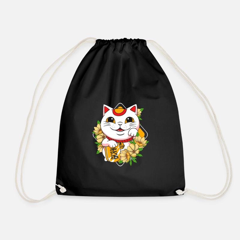 Maneki Neko Japan Glücksbringer - Turnbeutel - Schwarz