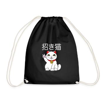 Maneki Neko Japan Glücksbringer - Turnbeutel - Schwarz - Vorne