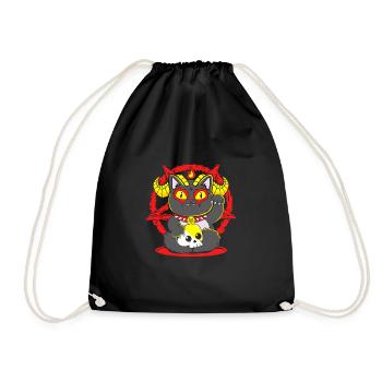 Maneki Neko Japan Glücksbringer - Turnbeutel - Schwarz - Vorne