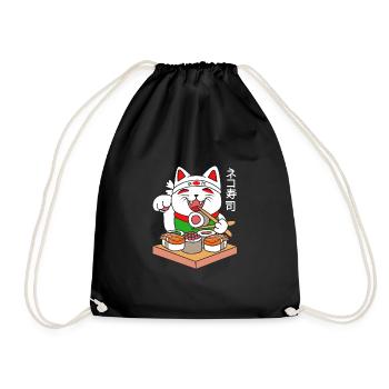 Maneki Neko Japan Glücksbringer Sushi - Turnbeutel - Schwarz - Vorne