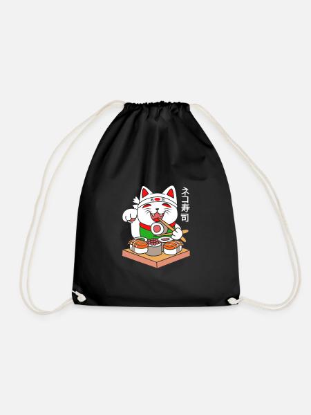 Maneki Neko Japan Lucky Charm Sushi - Drawstring Bag - black