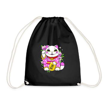 Maneki Neko Japan Glücksbringer - Turnbeutel - Schwarz - Vorne