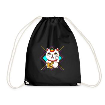 Maneki Neko Japan Glücksbringer - Turnbeutel - Schwarz - Vorne