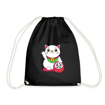 Maneki Neko Japan Glücksbringer - Turnbeutel - Schwarz - Vorne