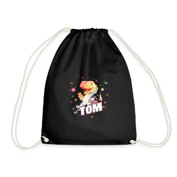 TOM - Beautiful boy name with cute DINO T-REX - Drawstring Bag - black - Front