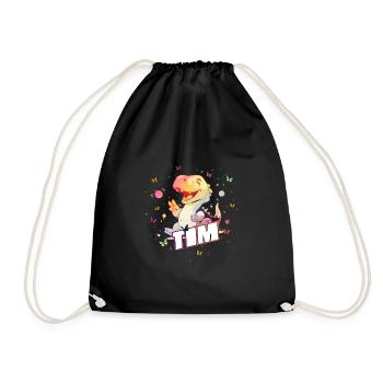 TIM - Beau nom de garçon avec mignon DINO T-REX - Sac de sport léger - noir - Devant