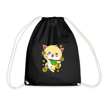 Maneki Neko Japan Glücksbringer - Turnbeutel - Schwarz - Vorne