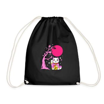 Maneki Neko Japan Glücksbringer - Turnbeutel - Schwarz - Vorne