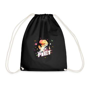 PIET - Beau prénom de garçon avec mignon DINO T-REX - Sac de sport léger - noir - Devant