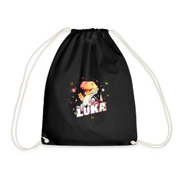 LUKA - Beautiful boy name with cute DINO T-REX - Drawstring Bag - black - Front
