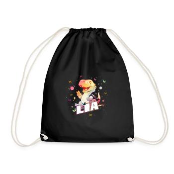 LIA - Beautiful GIRL name with cute DINO T-REX - Drawstring Bag - black - Front