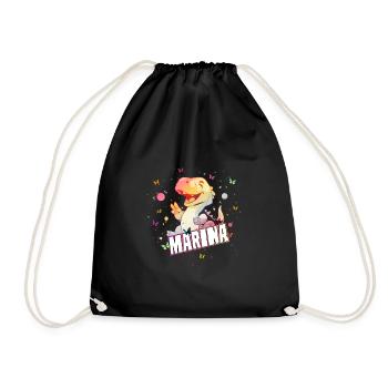 MARINA - Beautiful GIRL name with cute DINO T-REX - Drawstring Bag - black - Front