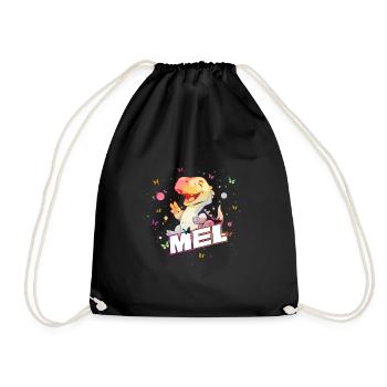 MEL - Beautiful GIRL name with cute DINO T-REX - Drawstring Bag - black - Front
