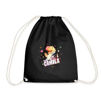 CAMILA - Beau prénom de FILLE avec mignon DINO - Sac de sport léger - noir - Devant