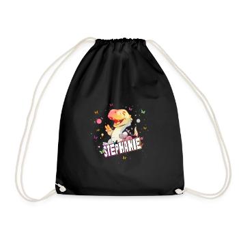 STEPHANIE - Beautiful GIRL name with cute DINO - Drawstring Bag - black - Front