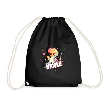 NICOLE - Beautiful GIRL name with cute DINO - Drawstring Bag - black - Front