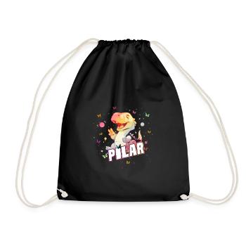 PILAR - Beautiful GIRL Name with Cute DINO - Drawstring Bag - black - Front