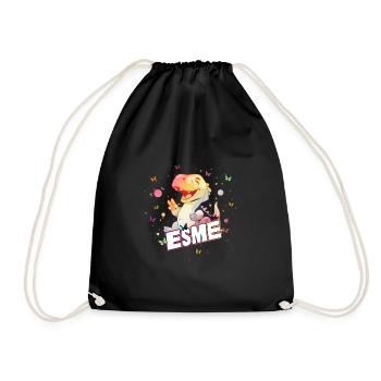 ESME - Beautiful GIRL Name with Cute DINO - Drawstring Bag - black - Front