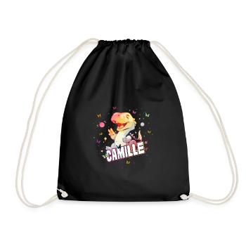 CAMILLE - Beautiful GIRL name with cute DINO - Drawstring Bag - black - Front