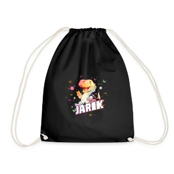 JARIK - Schöner JUNGEN Name mit süßem DINO - Turnbeutel - Schwarz - Vorne
