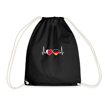 Bahrain Germany Heartbeat Flag Bahraini - Drawstring Bag - black - Front