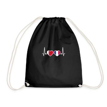 Bahrain France Heartbeat Flag Bahraini - Drawstring Bag - black - Front