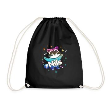 NILS - Beautiful boy name with cute raccoon - Drawstring Bag - black - Front
