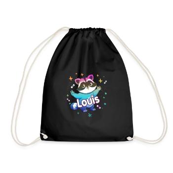 LOUIS - Beautiful boy name with cute raccoon - Drawstring Bag - black - Front