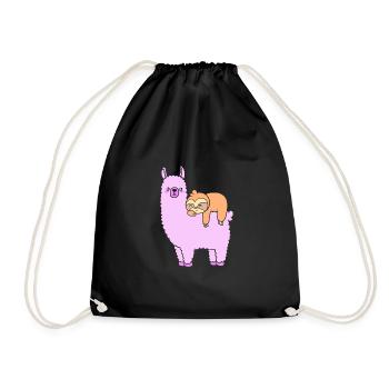 Sloth, Laziness, Lazy, Morning Grouch, Llama - Drawstring Bag - black - Front