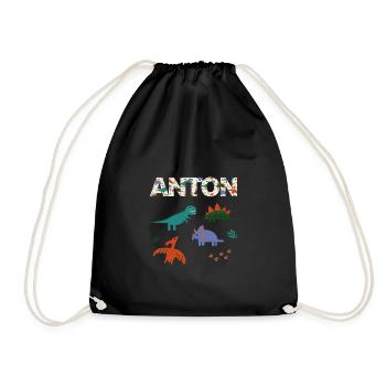 ANTON - Beau prénom de garçon avec dinosaure - Sac de sport léger - noir - Devant