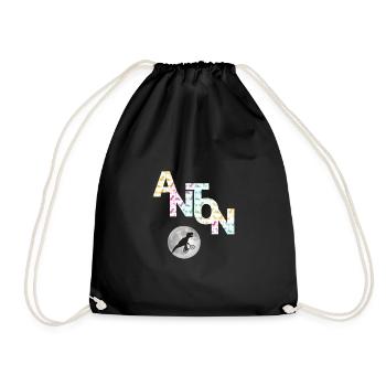 ANTON - Beau prénom de garçon avec dinosaure - Sac de sport léger - noir - Devant