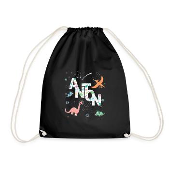 ANTON - Beau prénom de garçon avec dinosaure - Sac de sport léger - noir - Devant