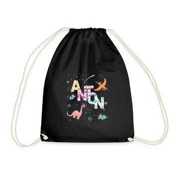 ANTON - Beautiful boy name with dinosaur - Drawstring Bag - black - Front