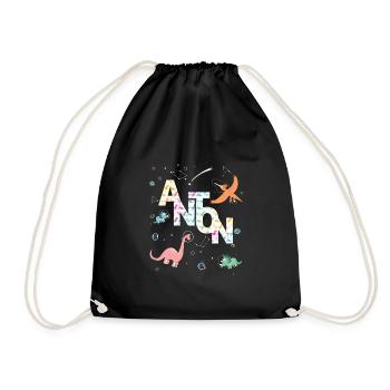 ANTON - Beautiful boy name with dinosaur - Drawstring Bag - black - Front