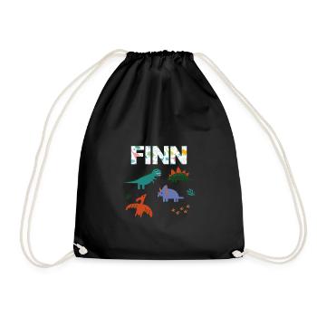 FINN - Schöner Jungen Name mit Dinosaurier - Turnbeutel - Schwarz - Vorne