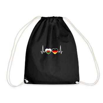 Wales Germany Heartbeat Flag Welsh - Drawstring Bag - black - Front