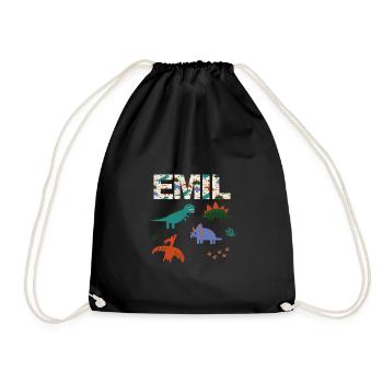 EMIL - Beautiful boy name with dinosaur - Drawstring Bag - black - Front