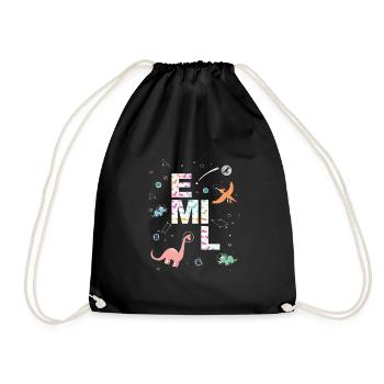 EMIL - Beautiful boy name with dinosaur - Drawstring Bag - black - Front