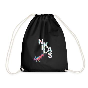 NIKLAS - Beautiful boy name with dinosaur - Drawstring Bag - black - Front