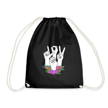 Sign language sign ASL deaf - Drawstring Bag - black - Front