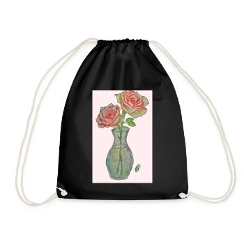 2 red pink roses - Drawstring Bag - black - Front