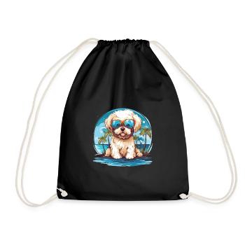 Lustiger Hund mit Sonnenbrille am Strand Urlaub - Turnbeutel - Schwarz - Vorne