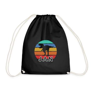 JAN - Beautiful boy name with dinosaur - Drawstring Bag - black - Front