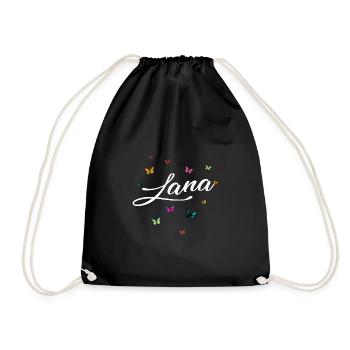 LANA - Mädchen Name mit bunten Schmetterlingen - Turnbeutel - Schwarz - Vorne