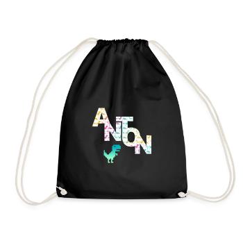 ANTON - Beautiful boy name with dinosaur - Drawstring Bag - black - Front
